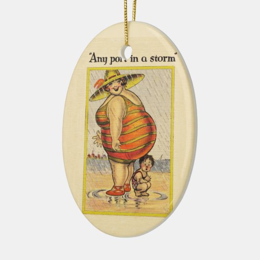 Funny Fat Lady on Beach Keramik Ornament (Links)