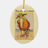 Funny Fat Lady on Beach Keramik Ornament (Vorne)