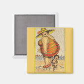 Funny Fat Lady on Beach Magnet (Vorderseite/Rückseite)