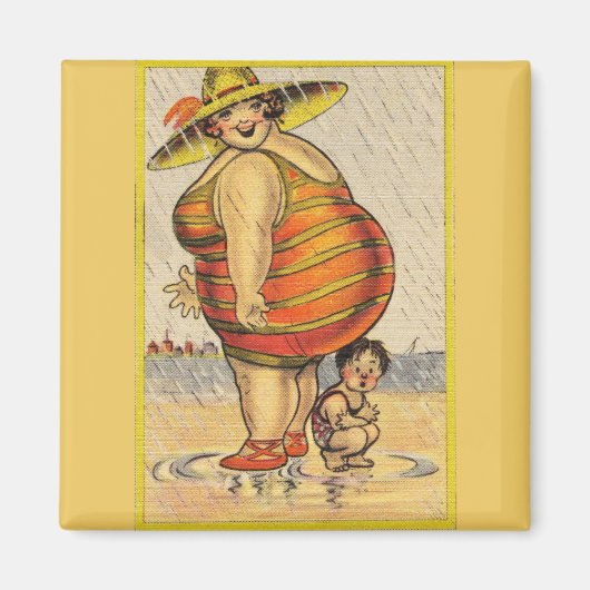Funny Fat Lady on Beach Magnet (Vorne)