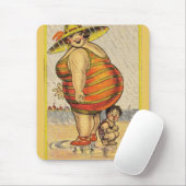 Funny Fat Lady on Beach Mousepad (Mit Mouse)
