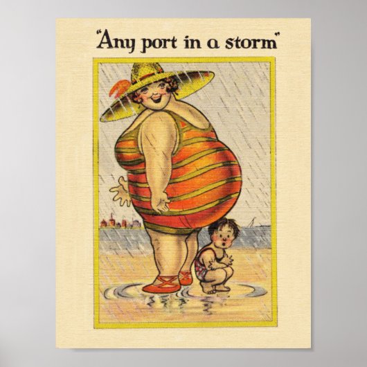 Funny Fat Lady on Beach Poster (Vorne)