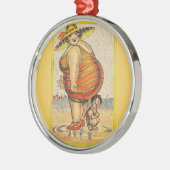 Funny Fat Lady on Beach Silbernes Ornament (Links)