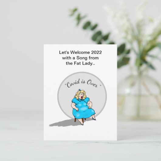 Funny Fat Lady Singt Neues Jahr 2022 Feier Postkarte (Stehend Vorderseite)