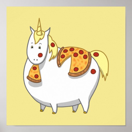Funny Fat Unicorn Eating Pepperoni Pizza Poster (Vorne)