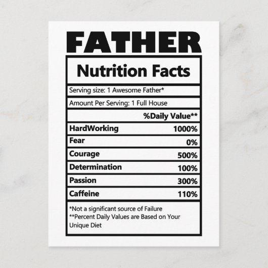 Funny Father Nutrition Fakten Postcard Postkarte (Vorderseite)