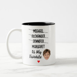 Funny Favorite Child Tasse mit 4 Namen & Gesichts-
