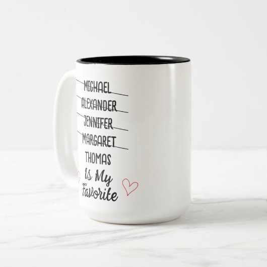 Funny Favorite Child Tasse mit 5 Namen Eigenes Ges (Vorderseite Links)