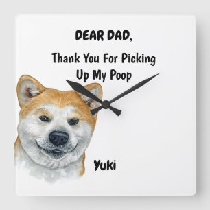 Funny Fawn Akita Inu Dad Watercolor Canine Art Quadratische Wanduhr