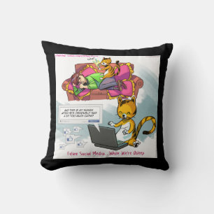 Funny Feline Social Media Cotton Throw Kissen