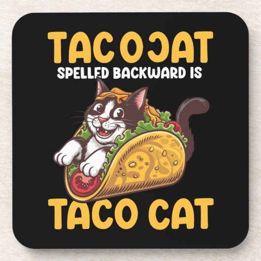 Funny Feline TacoCat rückwärts geschrieben Taco Ca Getränkeuntersetzer (Vorderseite)