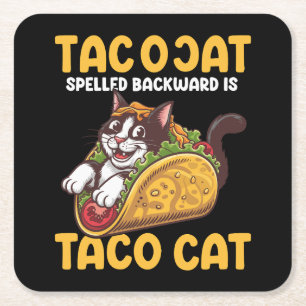 Funny Feline TacoCat rückwärts geschrieben Taco Ca Rechteckiger Pappuntersetzer