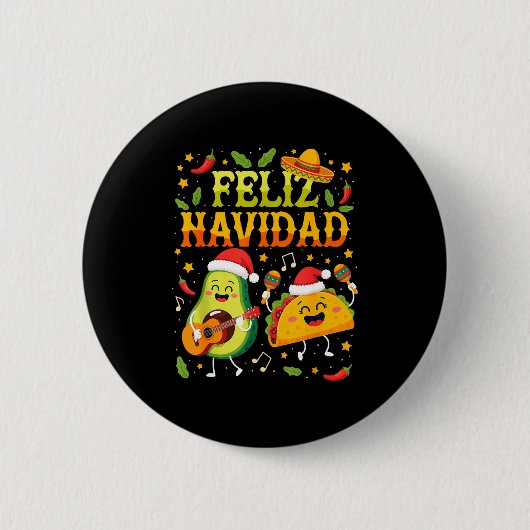 Funny Feliz Navidad Avocado Tacos Mexican Christma Button (Vorderseite)