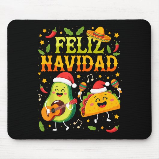 Funny Feliz Navidad Avocado Tacos Mexican Christma Mousepad (Vorne)