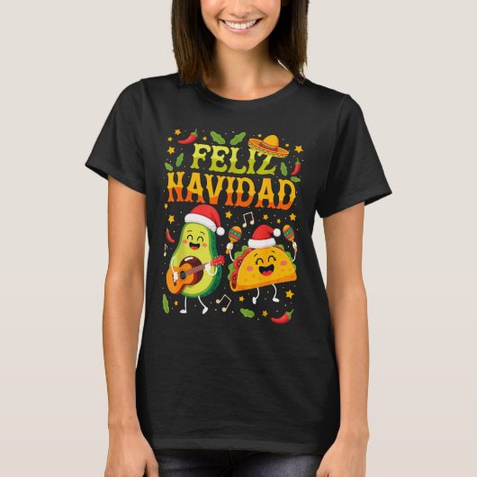 Funny Feliz Navidad Avocado Tacos Mexican Christma T-Shirt (Vorderseite)
