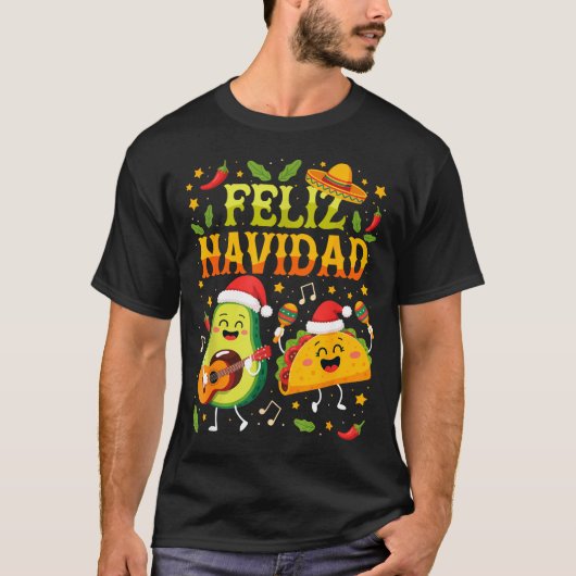 Funny Feliz Navidad Avocado Tacos Mexican Christma T-Shirt (Vorderseite)