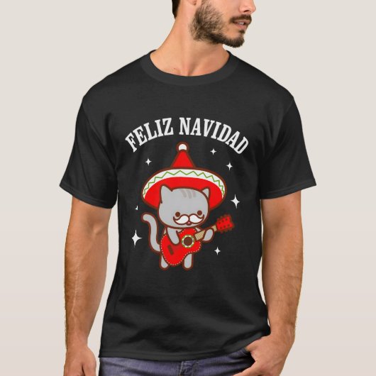 Funny Feliz Navidad Meowiachi Cat Weihnachten T-Shirt (Vorderseite)