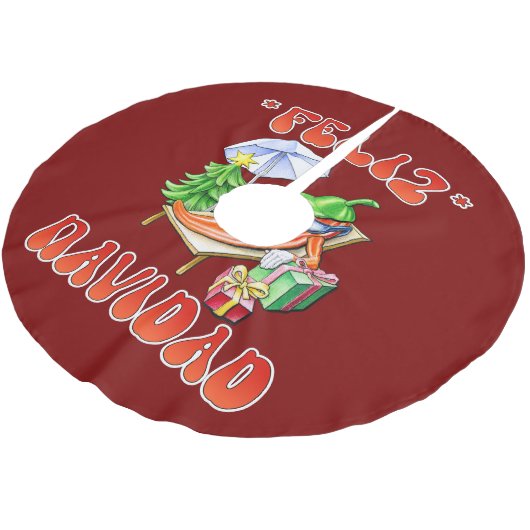 Funny Feliz Navidad Niedlicher Chili Polyester Weihnachtsbaumdecke (Schrägansicht)