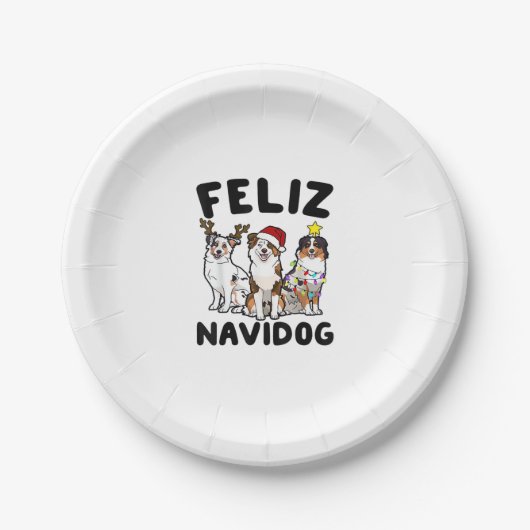 Funny Feliz Navidog Australian Shepherd Hundeliebh Pappteller (Vorderseite)