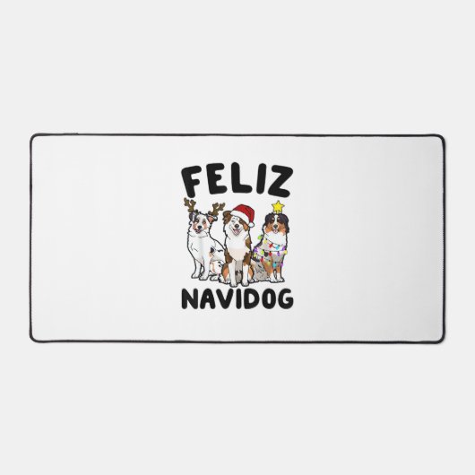 Funny Feliz Navidog Australian Shepherd Hundeliebh Schreibtischunterlage (Vorderseite)