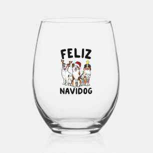 Funny Feliz Navidog Australian Shepherd Hundeliebh Weinglas Ohne Stiel