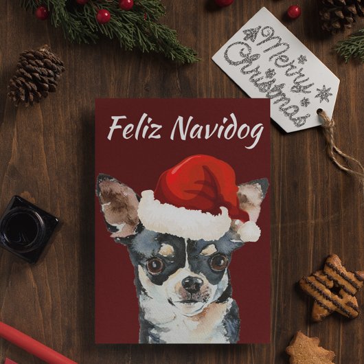 Funny Feliz Navidog Chihuahua Feiertagspostkarte