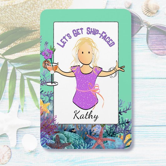 Funny Female Cartoon Tropical Vacation Cruise Magnet