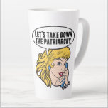 Funny Feminist Pop Art Anti Patriarchat Retro Frau Milchtasse<br><div class="desc">Lasst uns das Patriarchiegeschenk abnehmen. Niedliche Retro-Pop Kunst Feminismus Design für eine starke Pro-Wahl Frauen wählen für die weibliche Führung in unserem Land. Setzen Sie sich mit diesem coolen politischen Humor-Cartoon für Frauenrechte und Frauenförderung ein, der von einer hübschen blonden Führungspersönlichkeit begleitet wird, die einen FrauenMärz auf einem Vintagen Telefon...</div>