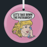Funny Feminist Pop Art Anti Patriarchat Zitat Pink Ornament Aus Glas<br><div class="desc">Nehmen wir den Patriarchat-Rosa-Weihnachtsschmuck. Niedliche Retro-Pop Kunst Feminismus Geschenk für eine starke Pro-Wahlfrau für die weibliche Führung in unserem Land. Setzen Sie sich mit diesem coolen politischen Humor-Cartoon für Frauenrechte und Frauenförderung ein, der von einer hübschen blonden Führungspersönlichkeit begleitet wird, die einen FrauenMärz auf einem Vintagen Telefon plant, das in...</div>