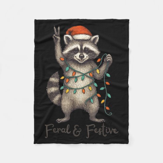 Funny Feral And Festive Raccoon Santa Hat Retro Ch Fleecedecke (Vorderseite)