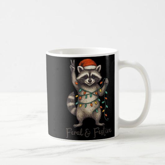 Funny Feral And Festive Raccoon Santa Hat Retro Ch Kaffeetasse (Rechts)