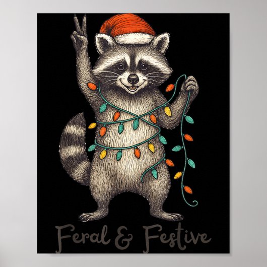 Funny Feral And Festive Raccoon Santa Hat Retro Ch Poster (Vorne)