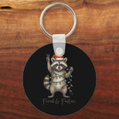 Funny Feral And Festive Raccoon Santa Hat Retro Ch Schlüsselanhänger (Vorderseite)