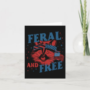 Funny Feral and Free Raccoon 4. Juli US Flag Karte