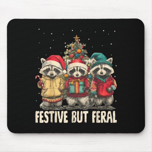 Funny Feral But Festive Christmas Raccoons Xmas Ho Mousepad (Vorne)