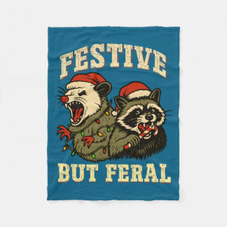 Funny Feral Christmas Raccoon And Ssum Festive Xma Fleecedecke