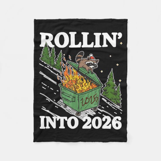 Funny Feral Raccoon Rollin' Into 2026 Happy New Ye Fleecedecke (Vorderseite)