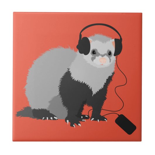 Funny Ferret Music Lover Fliese (Vorderseite)