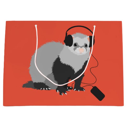 Funny Ferret Music Lover Große Geschenktüte (Vorderseite)