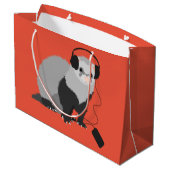 Funny Ferret Music Lover Große Geschenktüte (Rückseite Schrägansicht)