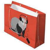 Funny Ferret Music Lover Große Geschenktüte (Vorderseite Schrägansicht)