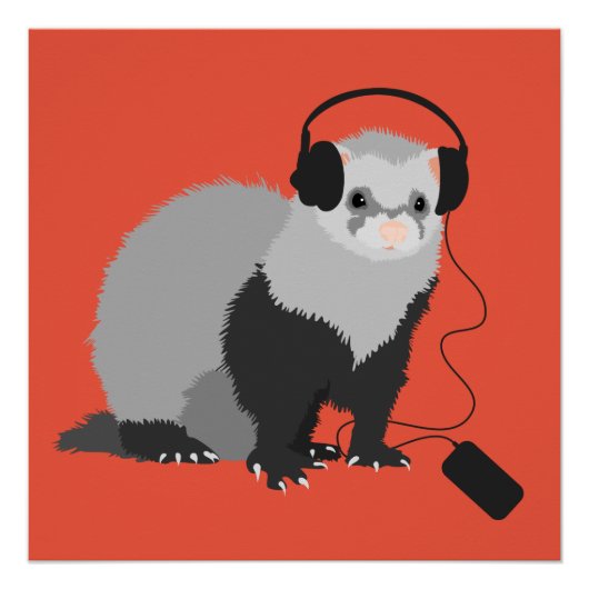 Funny Ferret Music Lover Poster (Vorderseite)