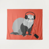 Funny Ferret Music Lover Wandteppich (Vorderseite (Horizontal))