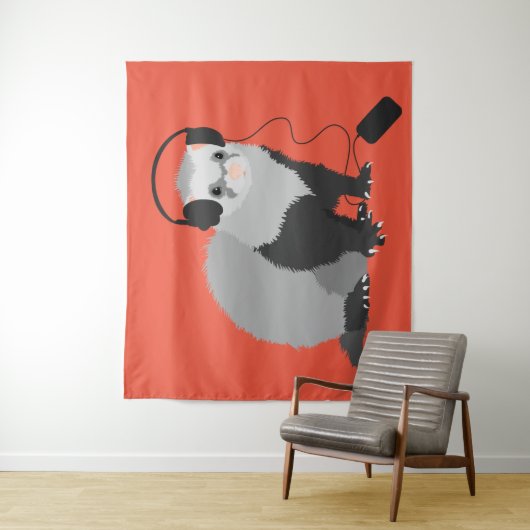 Funny Ferret Music Lover Wandteppich (Beispiel)