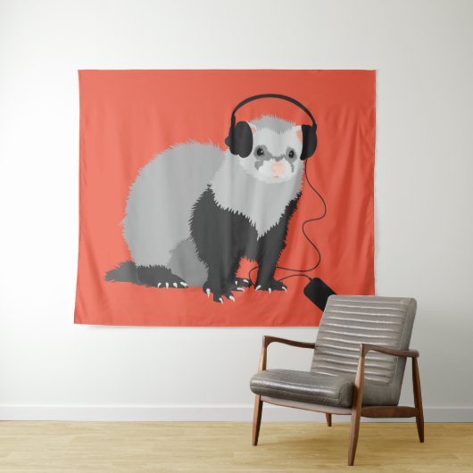 Funny Ferret Music Lover Wandteppich (Beispiel (Horizontal))