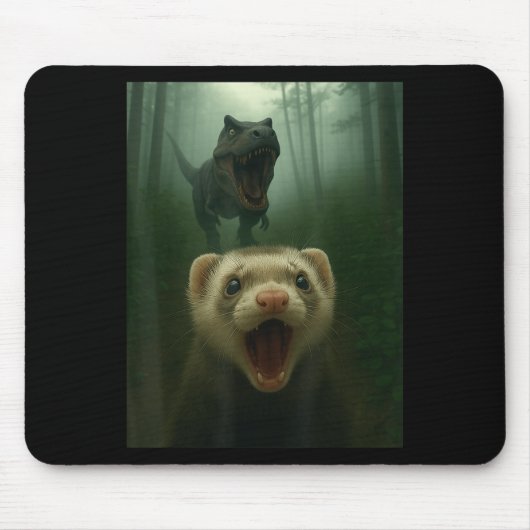 Funny Ferret Selfie mit T-rex Dinosaurier Männer F Mousepad (Vorne)