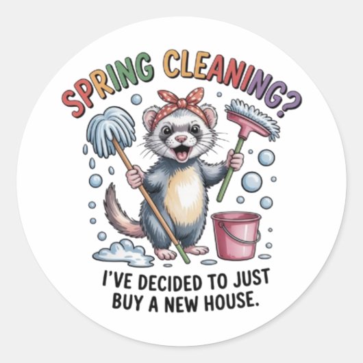 Funny Ferret Spring Cleaning Vinyl Sticker (Vorderseite)