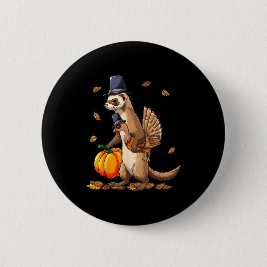 Funny Ferret Turkey Pumpkin Thanksgiving Gift Men Button (Vorderseite)