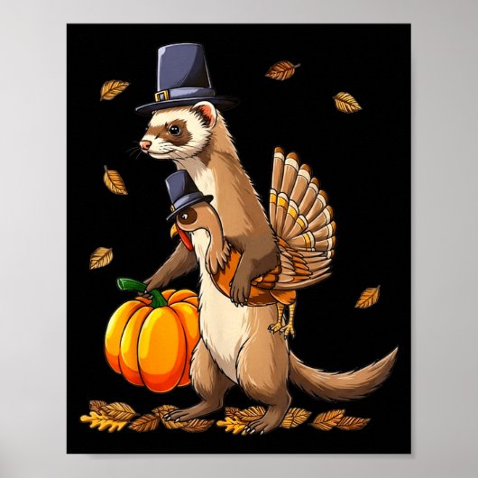 Funny Ferret Turkey Pumpkin Thanksgiving Gift Men  Poster (Vorne)