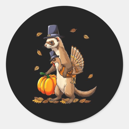 Funny Ferret Turkey Pumpkin Thanksgiving Gift Men Runder Aufkleber (Vorderseite)